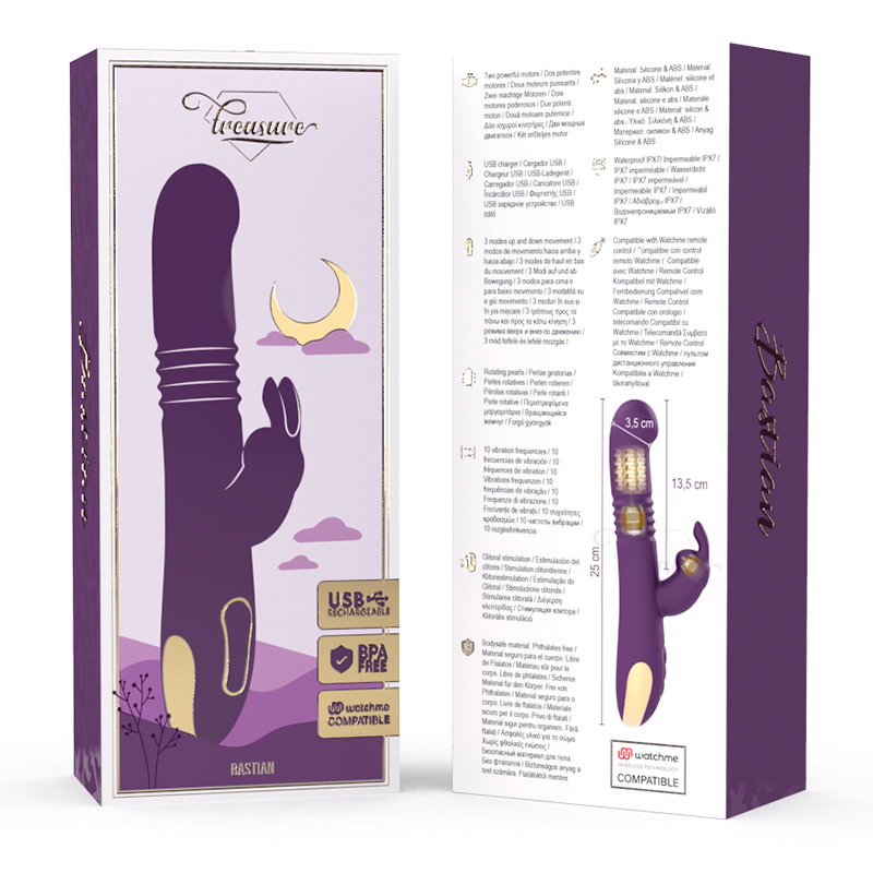 TREASURE - BASTIAN RABBIT UP & DOWN ROTADOR & VIBRADOR + MANDO CONTROL REMOTO WATCHME - Imagen 5