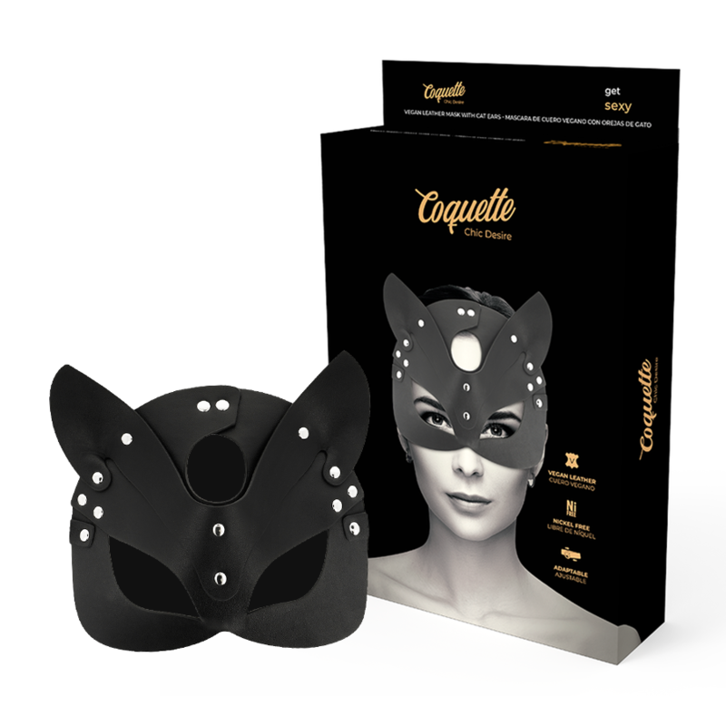 COQUETTE CHIC DESIRE - MÁSCARA CUERO VEGANO CON OREJAS DE GATO