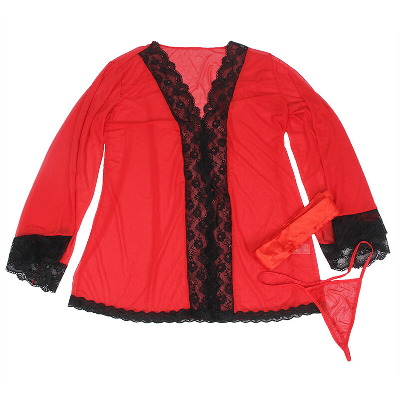 SUBBLIME - BATA TELA TRANSPARENTE DETALLE ENCAJE ROJO S/M - Imagen 12