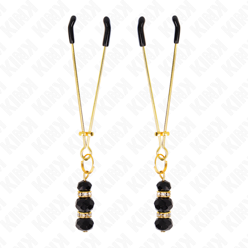 KINK - PINZAS PARA PEZONES DORADA FINA CON TRIPLE BOLA DE VIDRIO NEGRO 7 CM - Imagen 5