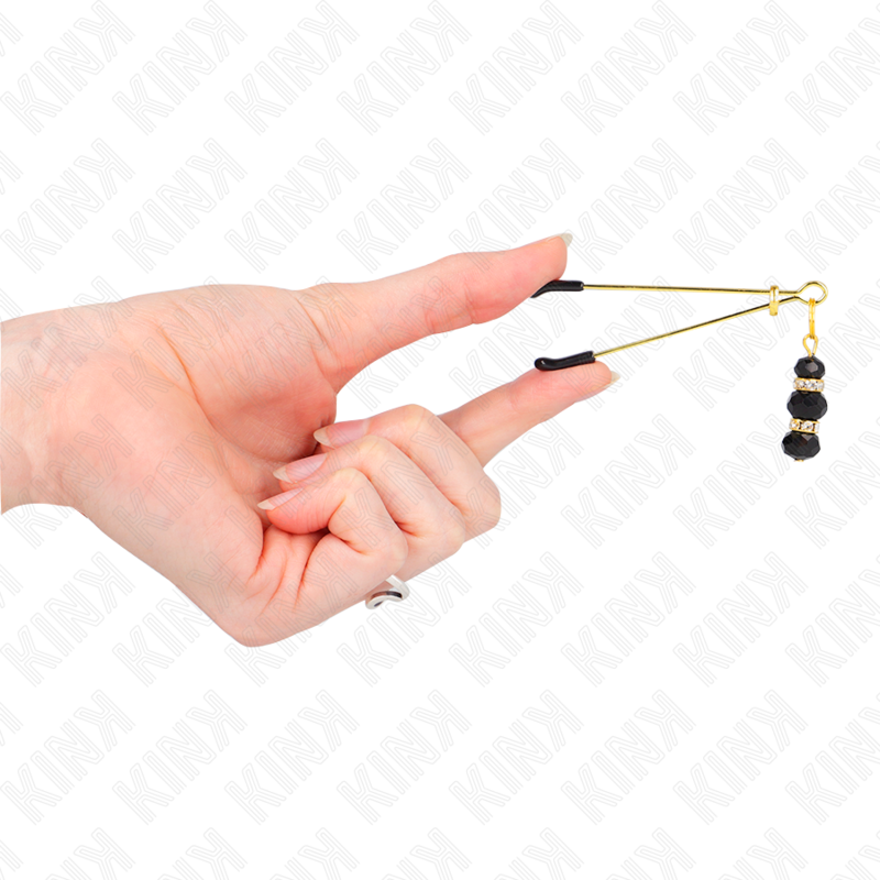 KINK - PINZAS PARA PEZONES DORADA FINA CON TRIPLE BOLA DE VIDRIO NEGRO 7 CM - Imagen 3