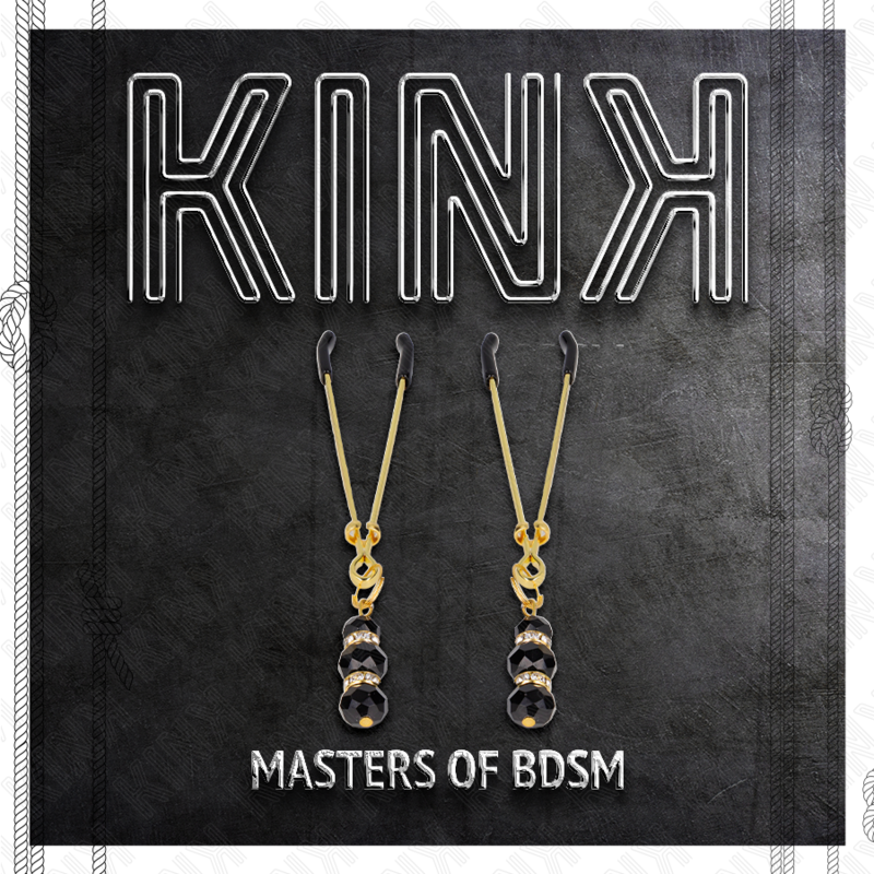 KINK - PINZAS PARA PEZONES DORADA FINA CON TRIPLE BOLA DE VIDRIO NEGRO 7 CM - Imagen 4