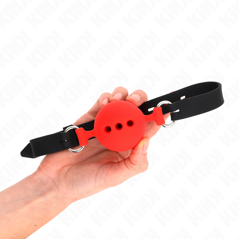 KINK - MORDAZA 55 x 2 CM DE BOLA 5 CM DE SILICONA COMPLETA TALLA L ROJO AJUSTABLE 35-51 CM - Imagen 5