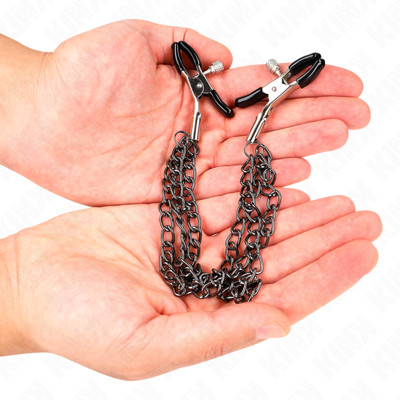 KINK - PINZAS PARA PEZONES CON TRIPLE CADENA NEGRO 20/23/28 CM - Imagen 3