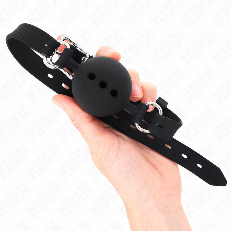 KINK - MORDAZA 55 x 2 CM DE BOLA 4.5 CM DE SILICONA COMPLETA TALLA M NEGRO AJUSTABLE 35-51 CM - Imagen 3