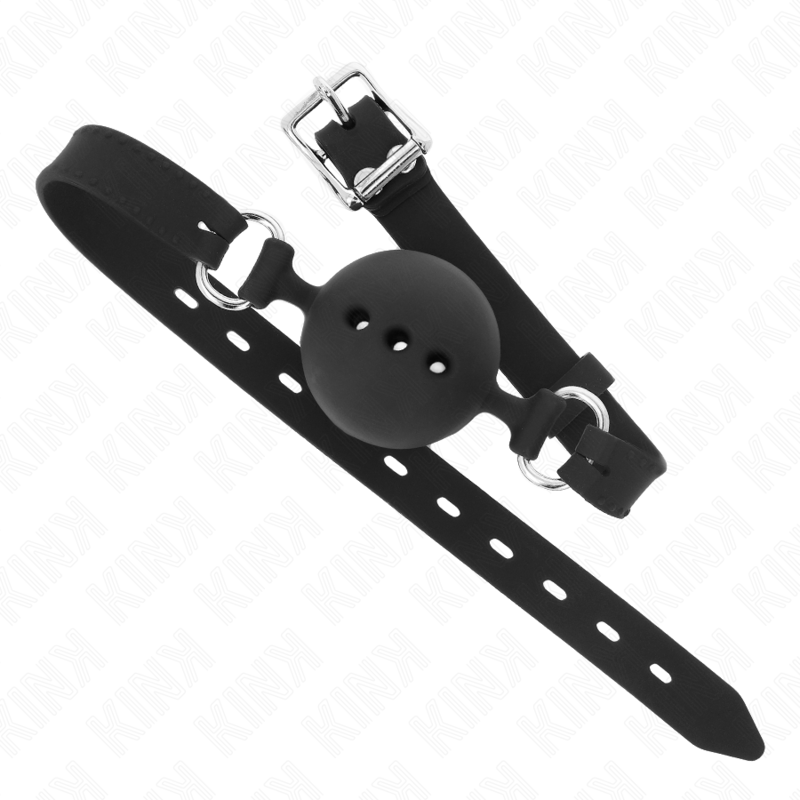 KINK - MORDAZA 55 x 2 CM DE BOLA 4.5 CM DE SILICONA COMPLETA TALLA M NEGRO AJUSTABLE 35-51 CM - Imagen 4