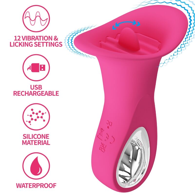 PRETTY LOVE - CLYDE VIBRADOR ORAL LENGUA VIBRADORA 12 VIBRACIONES ROSA - Imagen 8