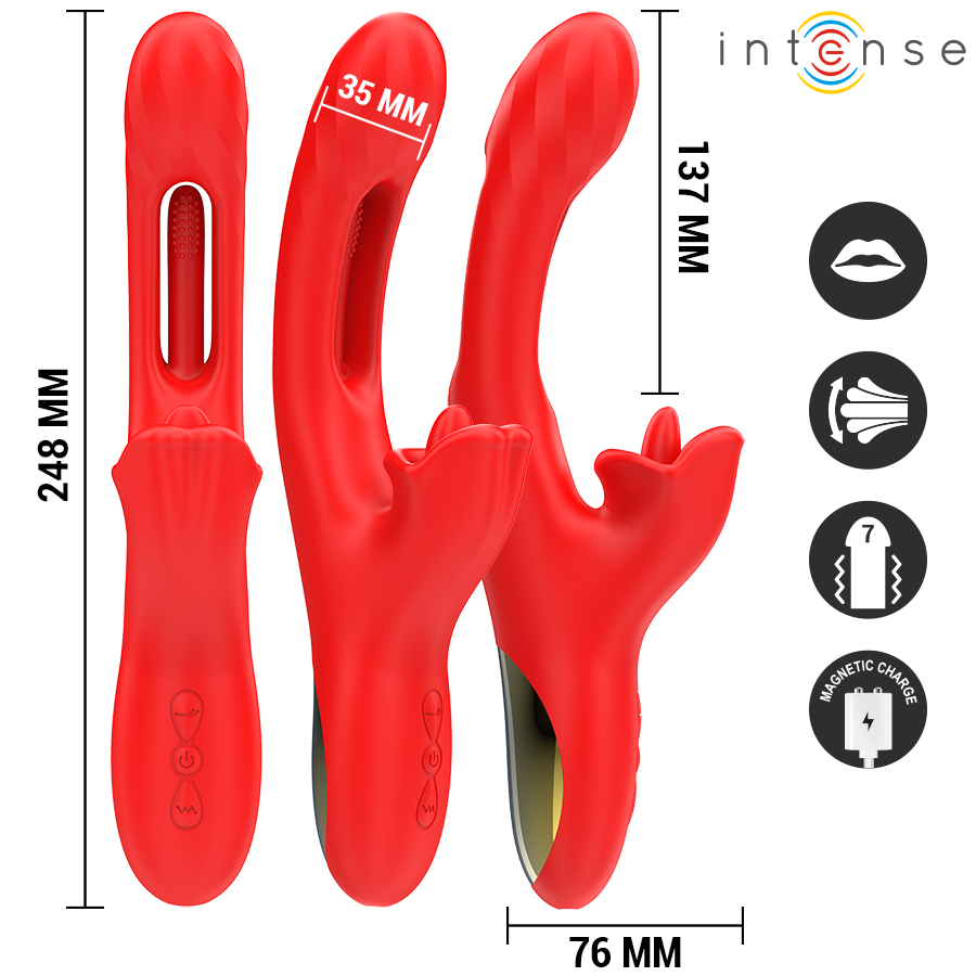INTENSE - JESSICA VIBRADOR MULTIFUNCIÓN ESTIMULACIÓN CLÍTORIS 24.8 CM ROJO - Imagen 2