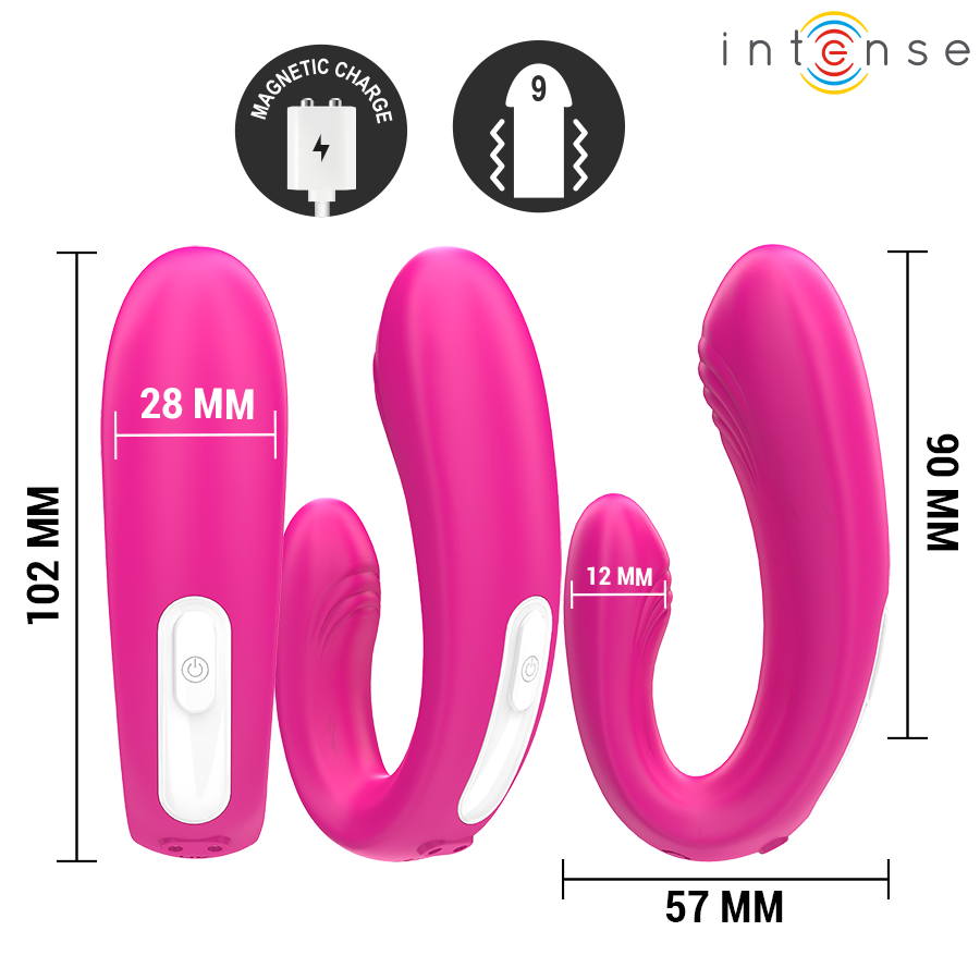 INTENSE - JANET ESTIMULADOR Y VIBRADOR DUAL EN FORMA DE U CON CONTROL REMOTO ROSA - Imagen 3