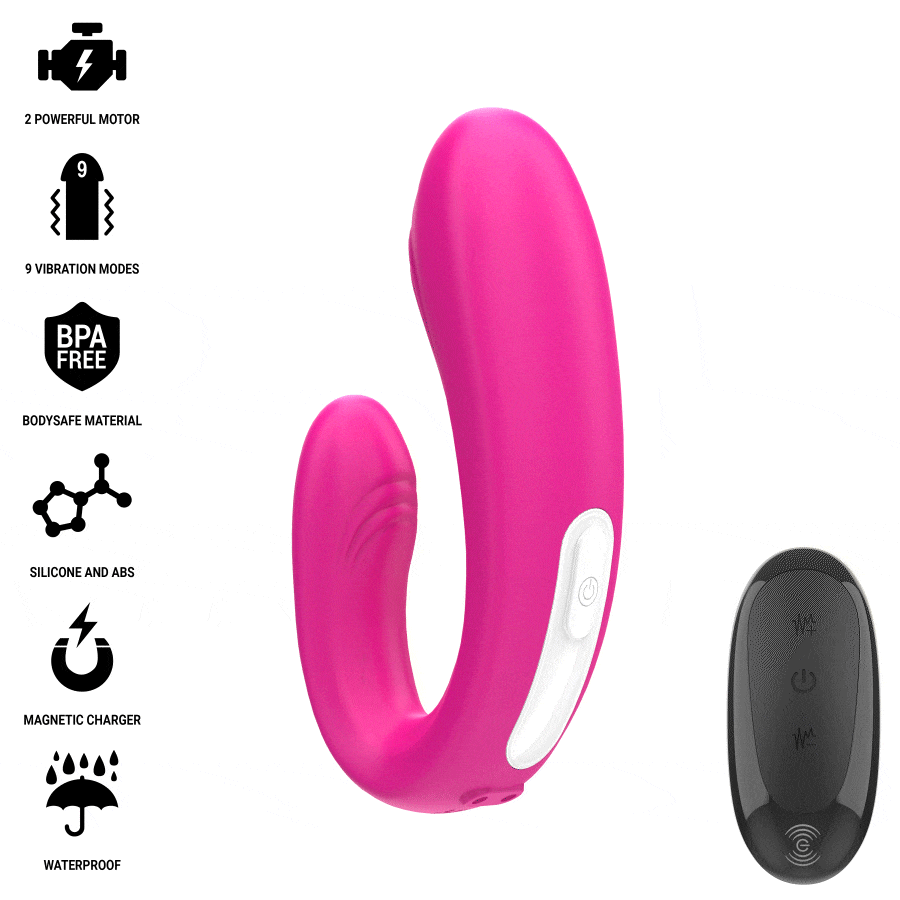 INTENSE - JANET ESTIMULADOR Y VIBRADOR DUAL EN FORMA DE U CON CONTROL REMOTO ROSA - Imagen 4