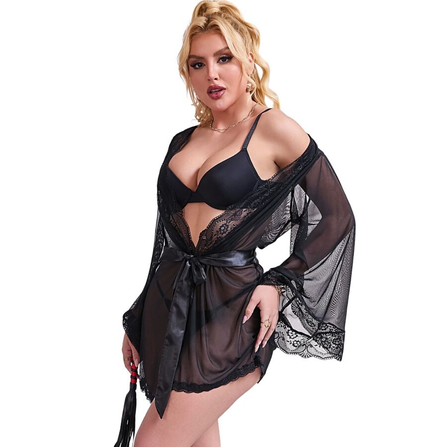 SUBBLIME - BATA TELA TRANSPARENTE DETALLE ENCAJE NEGRO L/XL - Imagen 4
