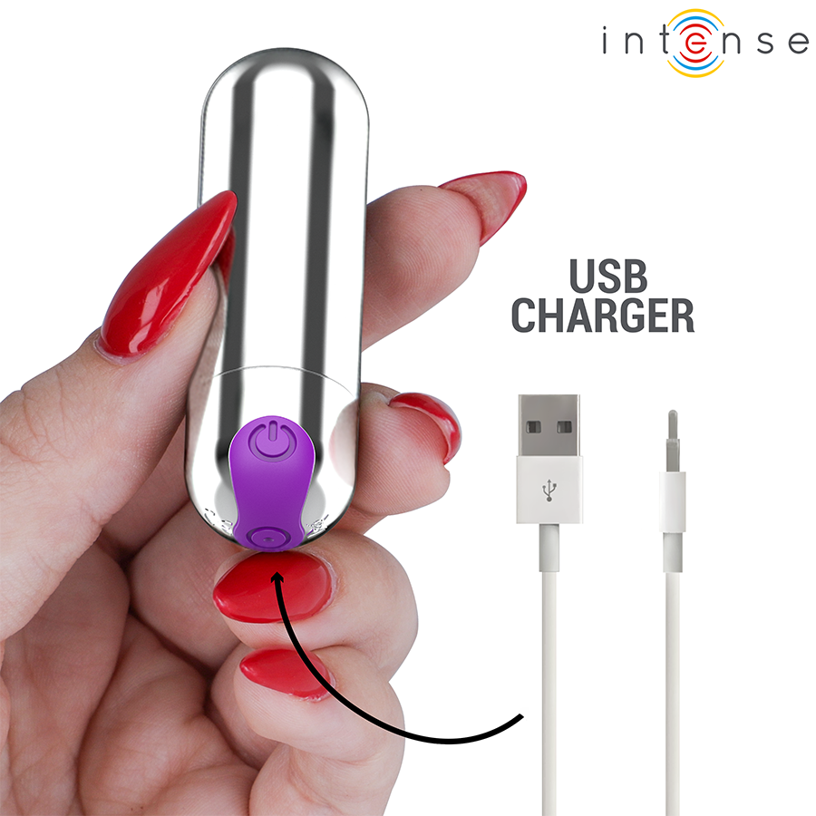 INTENSE - KAREN MINI BALA VIBRADORA 10 MODOS RECARGABLE PLATEADO - Imagen 6