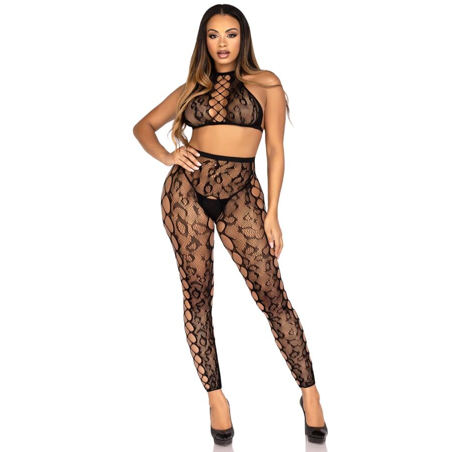 LEG AVENUE - 89372 CROP TOP Y MEDIAS SIN ENTREPIERNA NEGRO - TALLA ÚNICA - Imagen 4