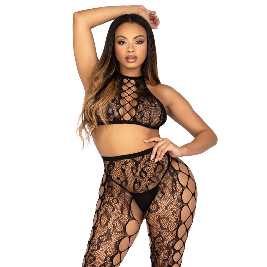 LEG AVENUE - 89372 CROP TOP Y MEDIAS SIN ENTREPIERNA NEGRO - TALLA ÚNICA - Imagen 6