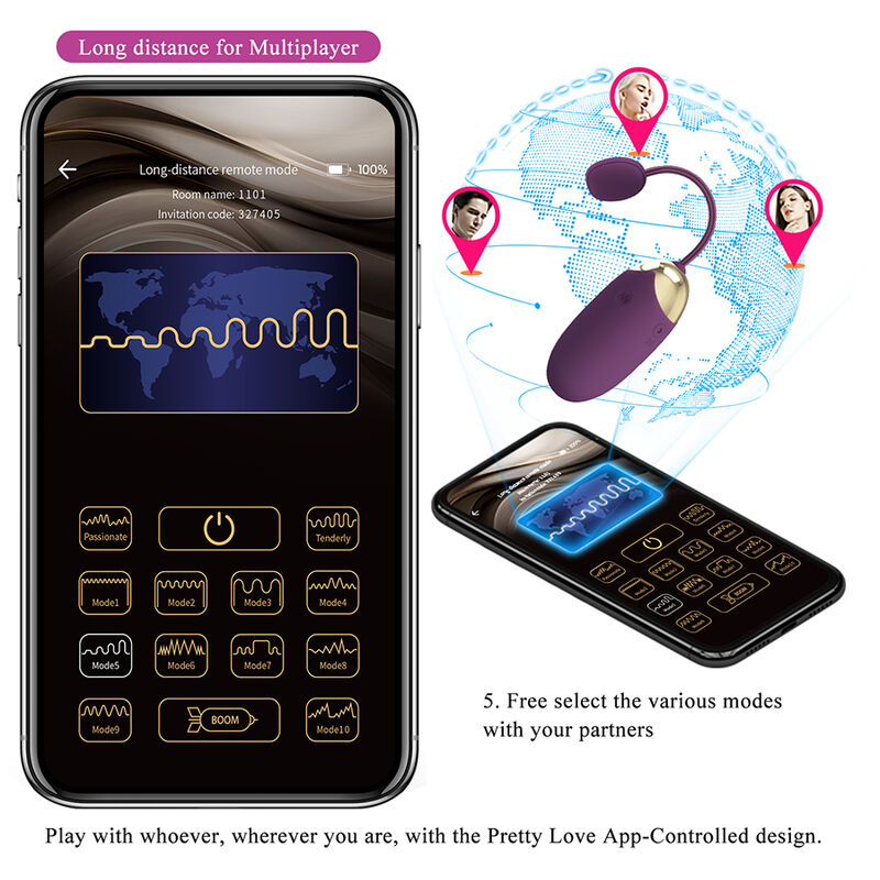 PRETTY LOVE - KLAY VIBRADOR HUEVO CON EMPUJE APP CONTROL MORADO - Imagen 8