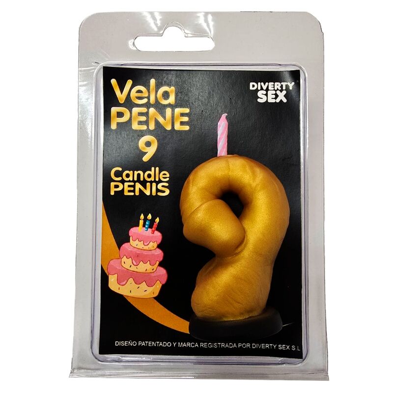 DIABLO PICANTE - VELA PENE EN FORMA DE NÚMERO 9 COLOR DORADO