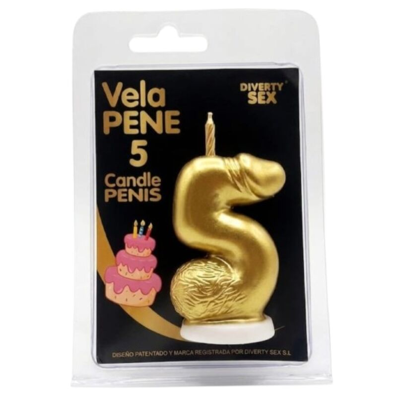 DIABLO PICANTE - VELA PENE EN FORMA DE NÚMERO 5 COLOR DORADO