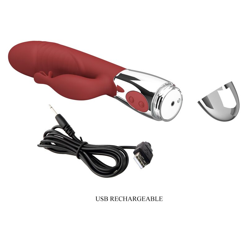 PRETTY LOVE - VIBRADOR RABBIT ROSEWOOD 30 FUNCIONES RECARGABLE USB ROJO - Imagen 6