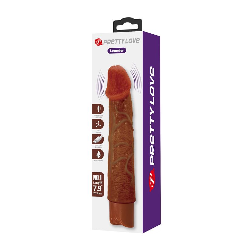 PRETTY LOVE - LEONARDO VIBRADOR REALÍSTICO 20 CM Ø 4 CM COLOR MARRÓN - Imagen 2