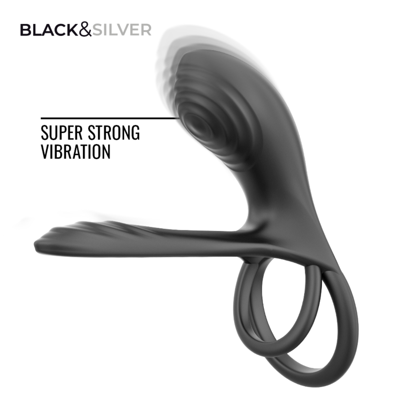 BLACK & SILVER - RIPLEY ANILLO VIBRADOR RECARGABLE CON CONTROL REMOTO NEGRO - Imagen 3