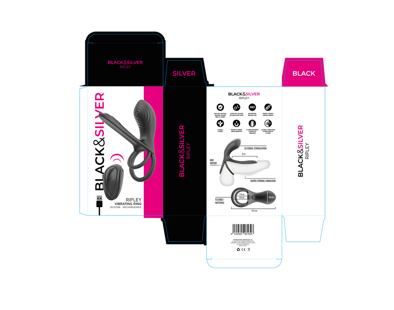 BLACK & SILVER - RIPLEY ANILLO VIBRADOR RECARGABLE CON CONTROL REMOTO NEGRO - Imagen 5