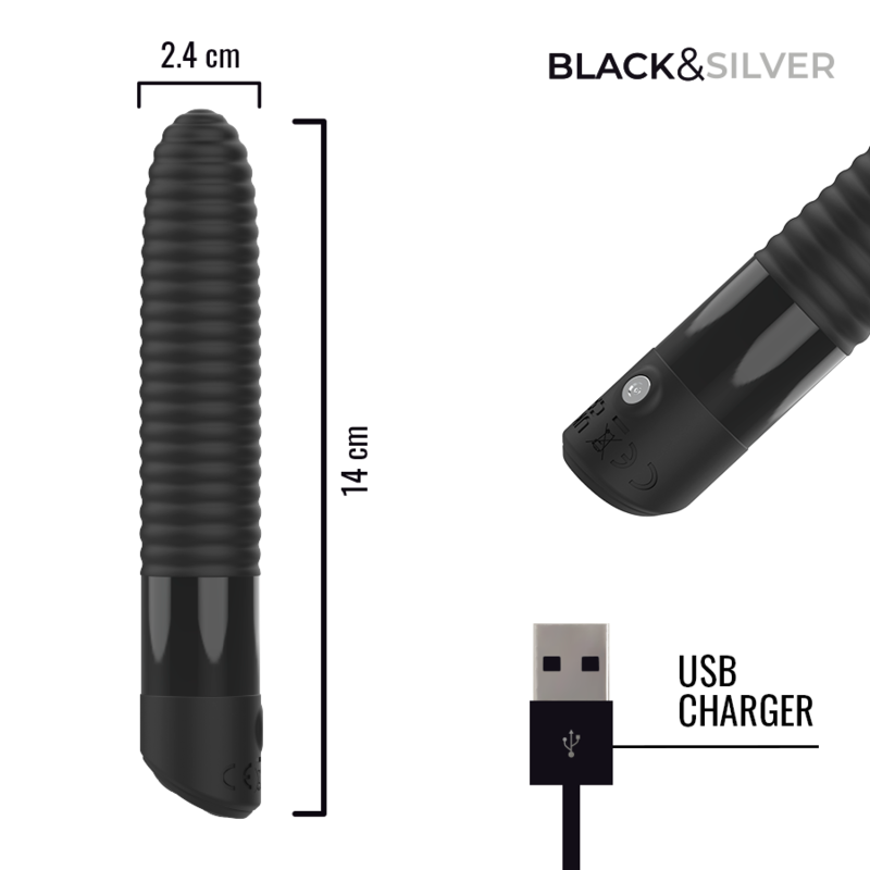 BLACK & SILVER - JOSEPH VIBRADOR RECARGABLE USB CON PANTALLA LED NEGRO - Imagen 4