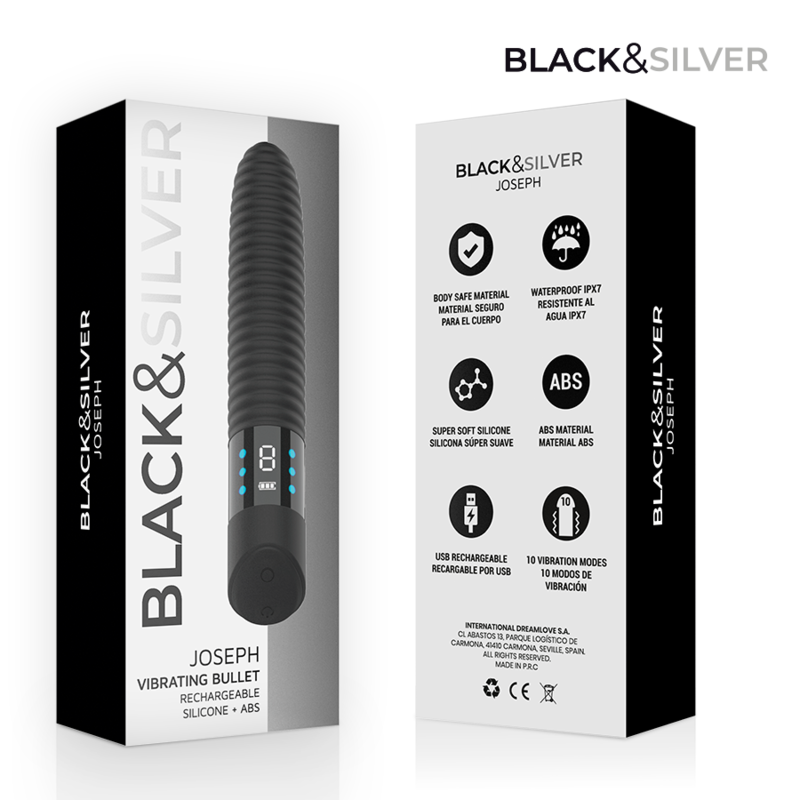 BLACK & SILVER - JOSEPH VIBRADOR RECARGABLE USB CON PANTALLA LED NEGRO - Imagen 5