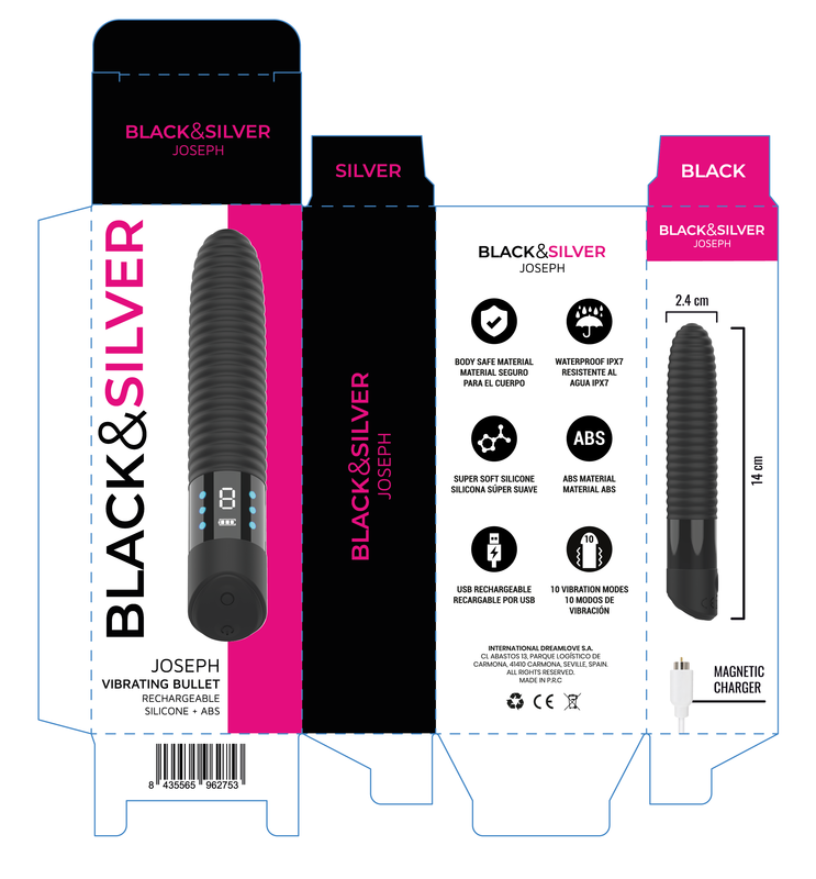 BLACK & SILVER - JOSEPH VIBRADOR RECARGABLE USB CON PANTALLA LED NEGRO - Imagen 7