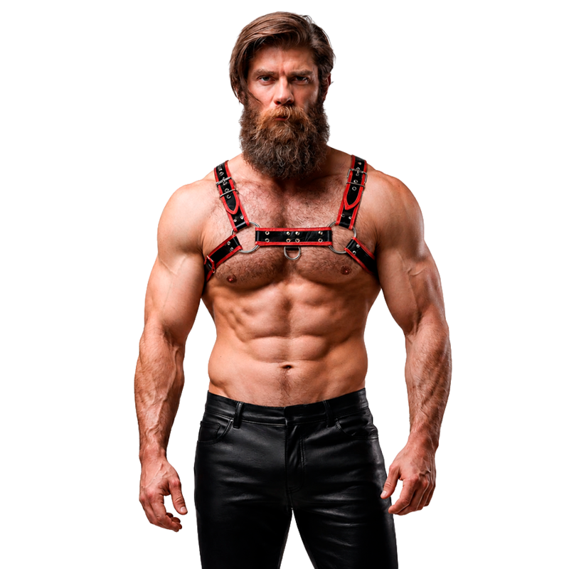 FETISH SUBMISSIVE ATTITUDE - ARNÉS ECOPIEL PECHO HOMBRE NEGRO/ROJO