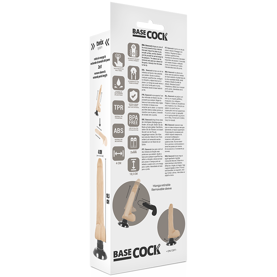 BASECOCK - VIBRADOR REALÍSTICO 2-1 NATURAL 18.5 CM -O- 4 CM - Imagen 5