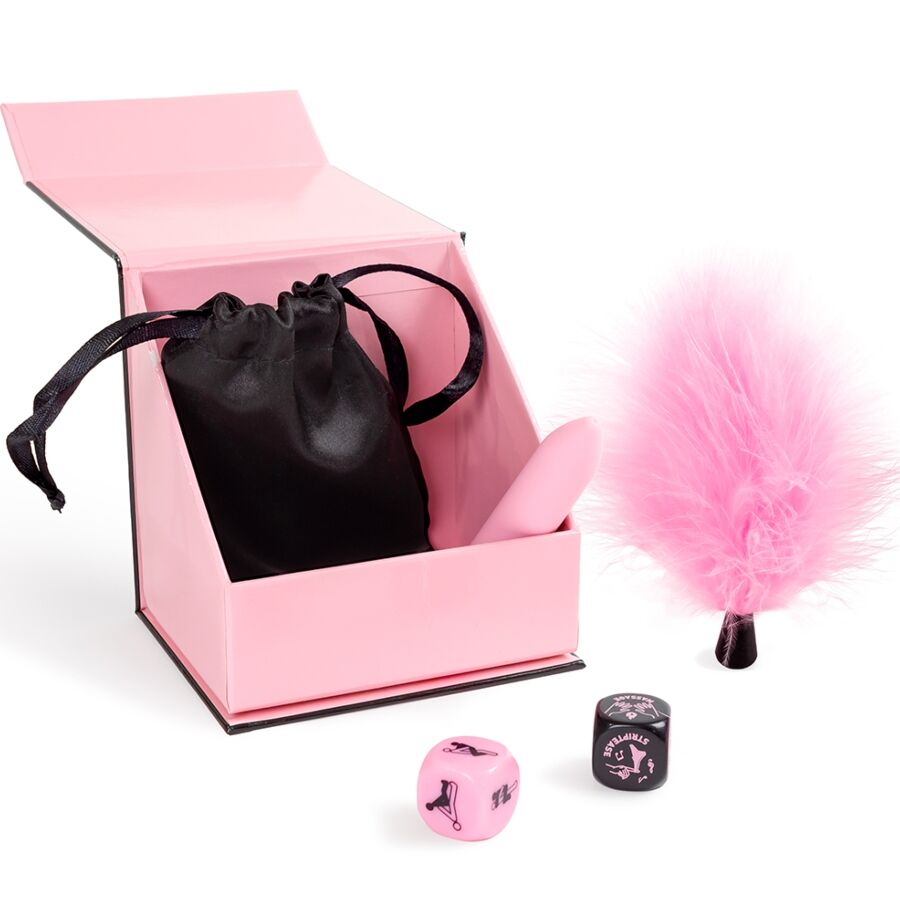SECRET PLAY - PLEASURES BOX FOR COUPLES: DICE + VIBRATING BULLET + FEATHER PEN - Image 3
