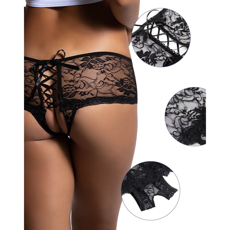 QUEEN LINGERIE - FLORAL LACE PANTIES WITH BACK OPENING S/M - Image 3